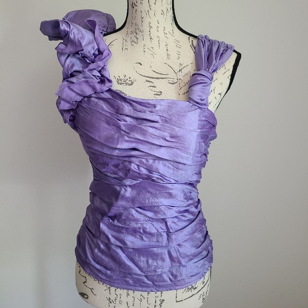 Bebe Asymmetrical Ruffle Sleeve Top, NWT Size M